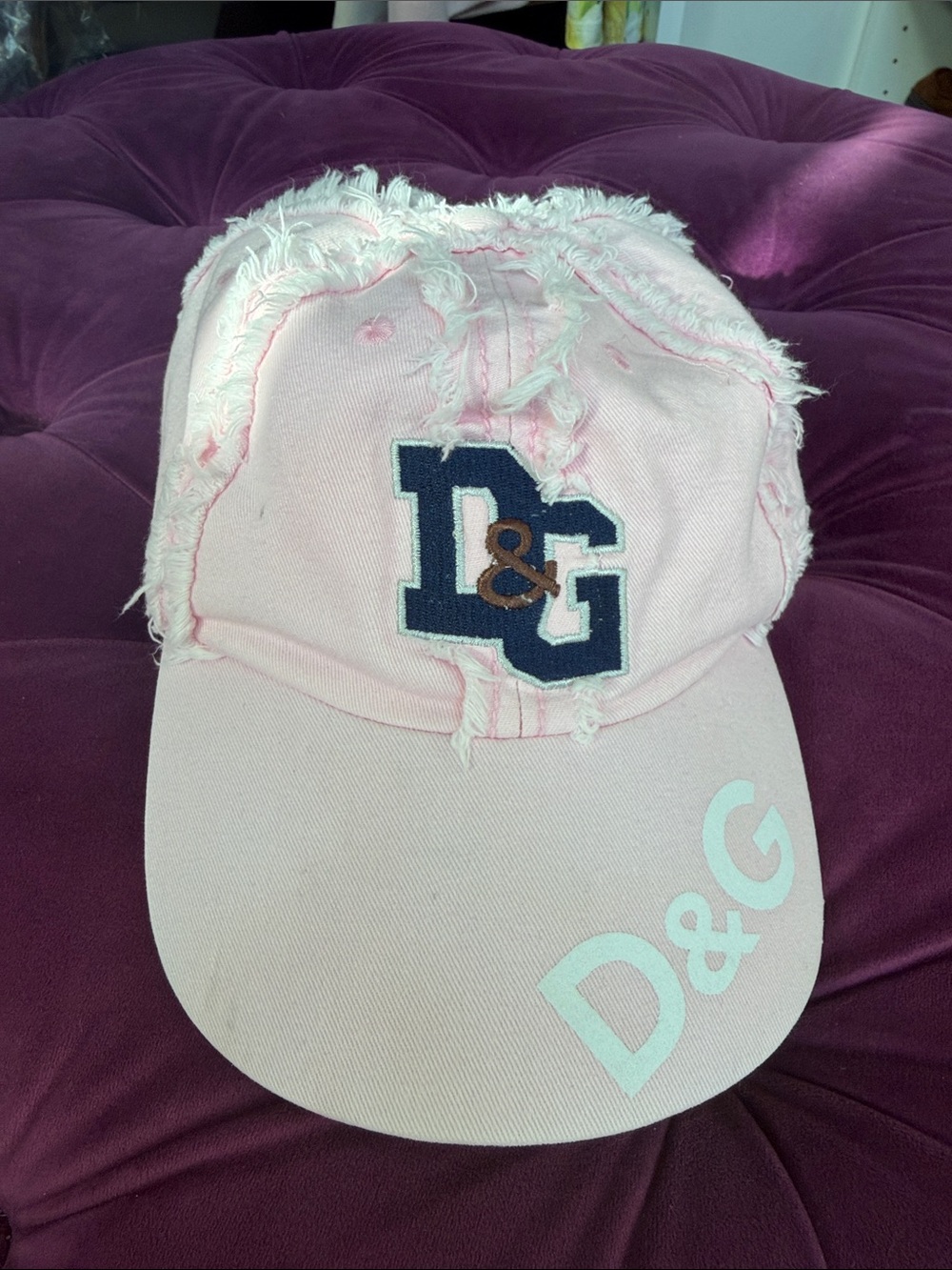 D&G Pink Distressed Logo Baseball Cap adjustable